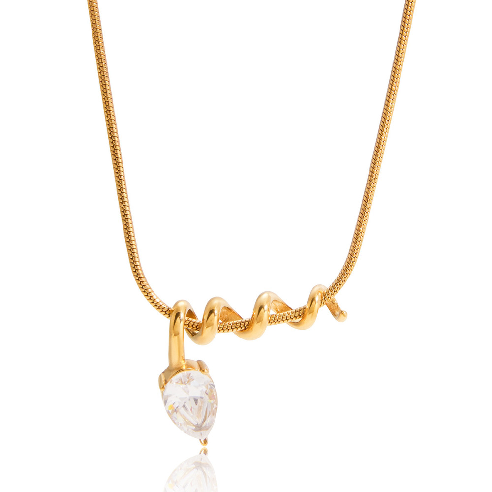 Collier Pendentif Femme Classique Torsadé En Acier Inoxydable Étanche Couleur Or Avec Zircon (1 Pièce)