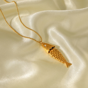 Collier Pendentif En Acier Inoxydable Doré, 1 Pièce, En Forme De Poisson h5 Image4