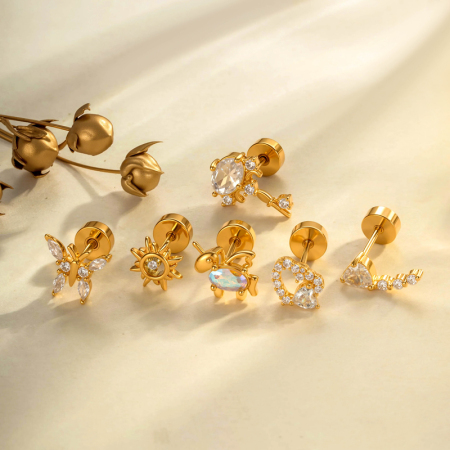 Boucles d'oreilles pendantes pour femme, motif animaux délicats, couleur cuivre doré, zircon.