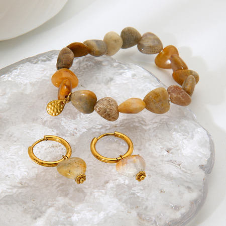 Ensemble de bijoux pour femme en forme de cœur, style bohème classique, orné de pierres naturelles (1 pièce). 2