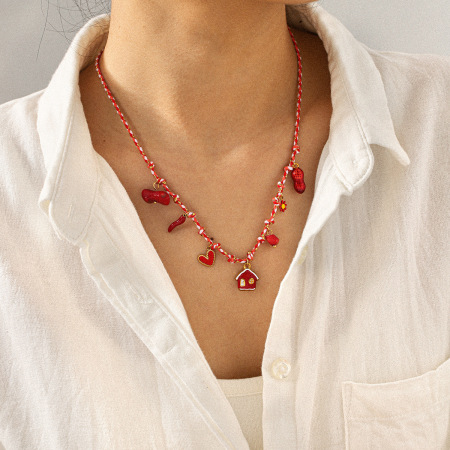 Collier pendentif en acier inoxydable doré, étanche, en forme de cœur émaillé