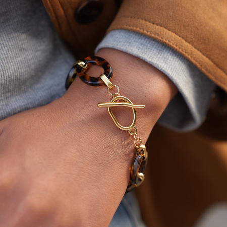 Bracelet chaîne femme en acier inoxydable doré, imprimé léopard rétro (1 pièce).