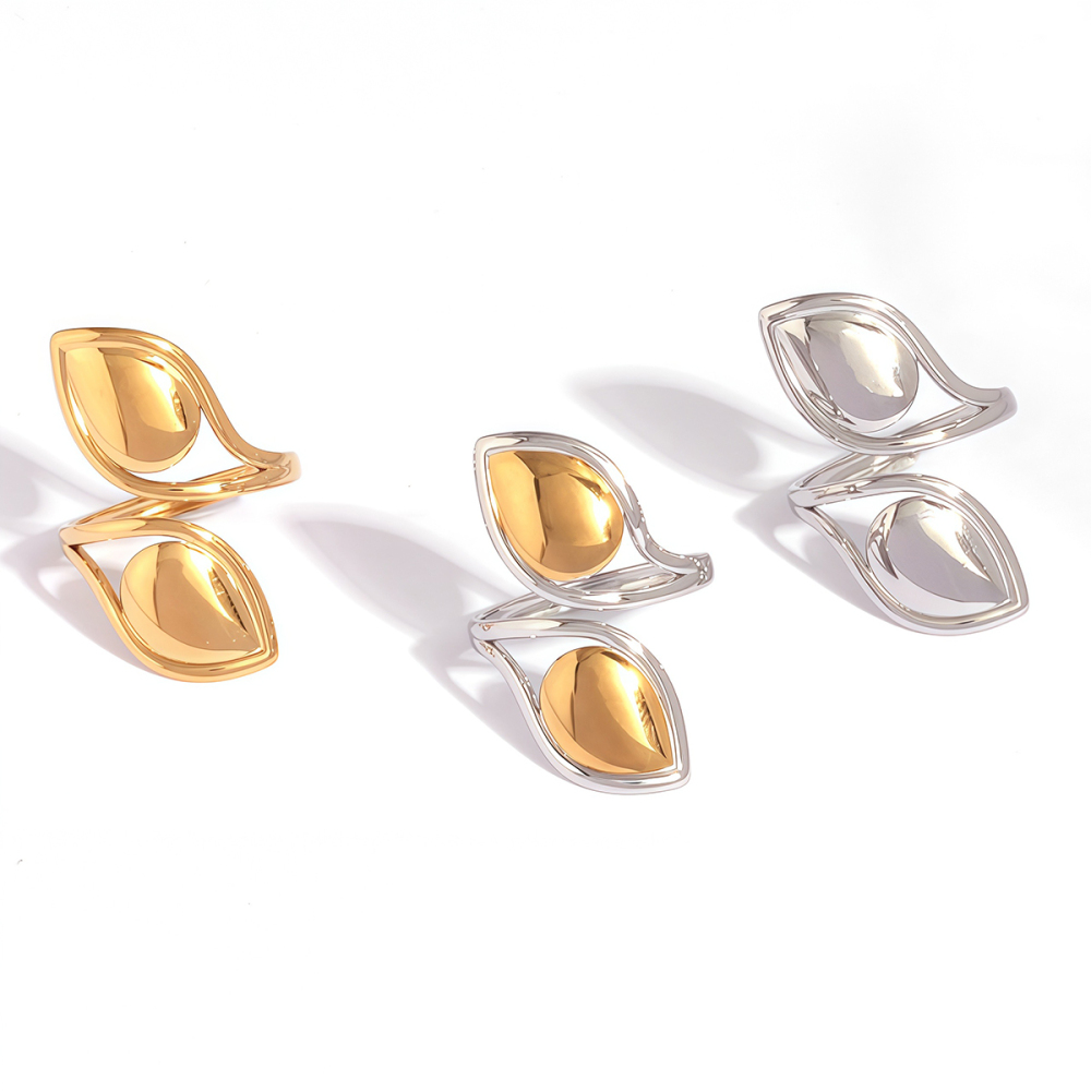 Bague Femme Simple En Acier Inoxydable Étanche Couleur Or, Motif Plante (1 Pièce) h5Image7