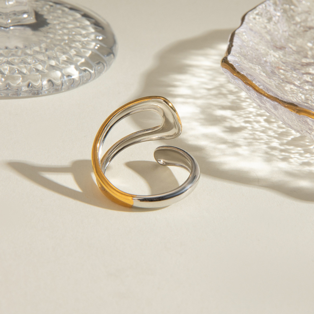 Bague Femme Tendance, En Acier Inoxydable Doré, Forme Irrégulière, Étanche, À Porter Au Quotidien. Image6