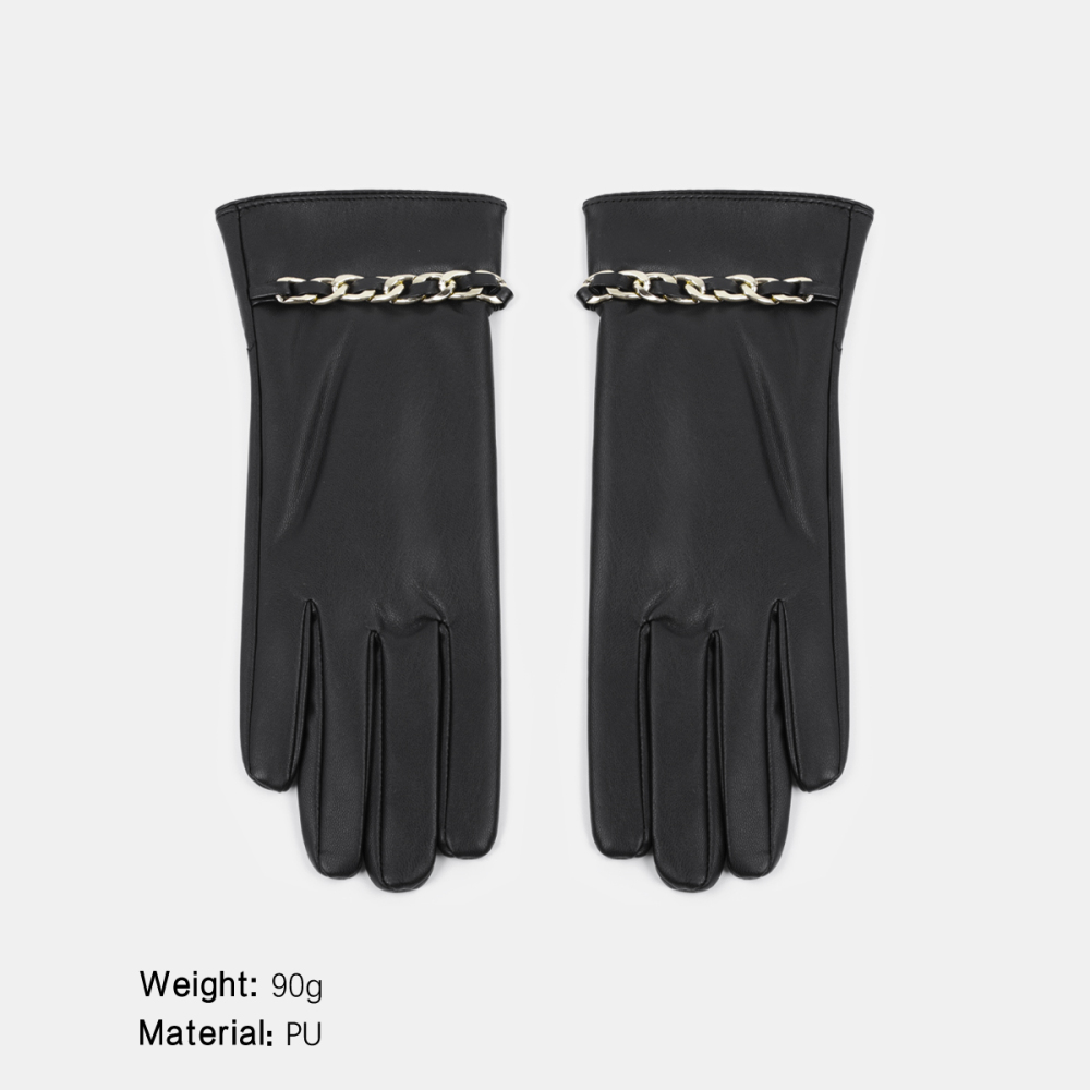 1 Paire De Gants Pour Femmes En Pu À Chaîne De Couleur Unie 