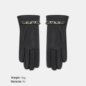 1 Paire De Gants Pour Femmes En Pu À Chaîne De Couleur Unie h5 