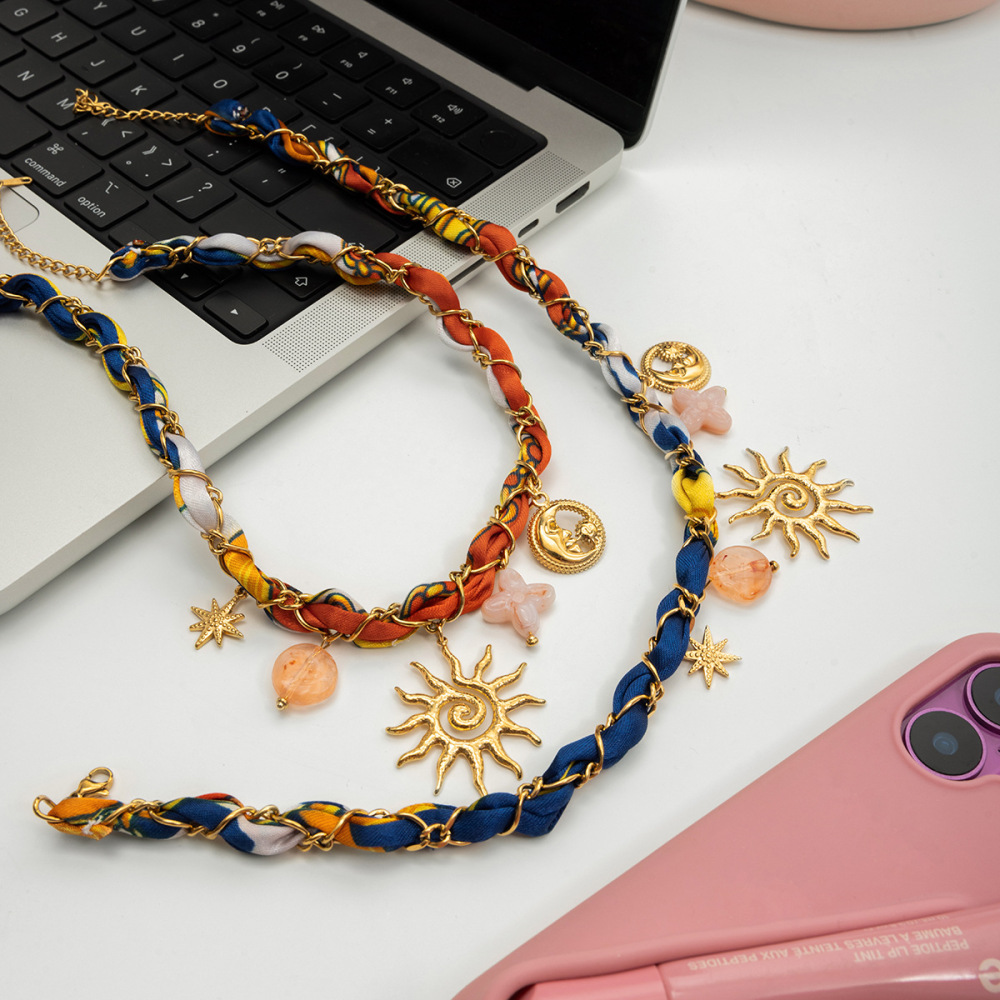 Collier Pendentif Élégant Pour Femme, En Acier Inoxydable Étanche, Couleur Or, Avec Motif Soleil (1 Pièce) h5Image5