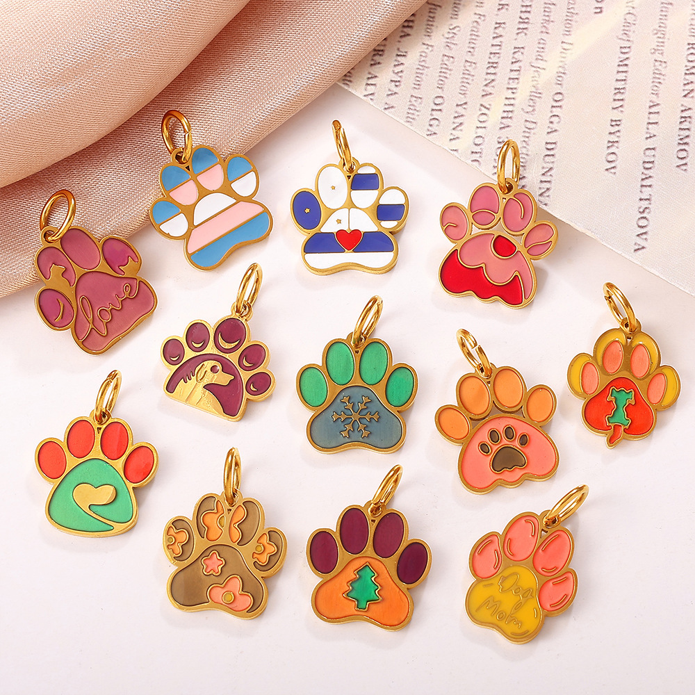 Pendentif Diy En Acier Inoxydable Doré, Motif Empreinte De Patte De Chien (1 Pièce) Image2