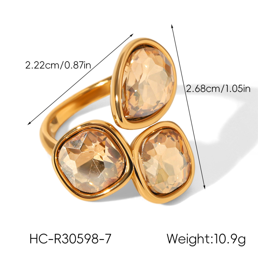 Bague Élégante En Acier Inoxydable Étanche Couleur Or Avec Pierre Précieuse En Zircon (1 Pièce) Image2