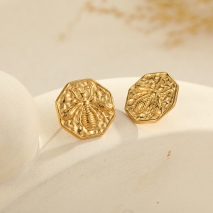 1 Paire De Boucles D'Oreilles Puces Classiques À Motif Abeille, En Acier Inoxydable Étanche Pour Femme h5 Image4