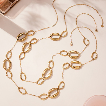 Collier long minimaliste pour femme, en acier titane doré, composé d'un cercle (1 pièce) 2