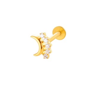 Boucles D'Oreilles Piercing Femme, 1 Pièce, En Alliage De Titane Doré Avec Zircon, Motif Étoile, Triangle Et Lune h5 