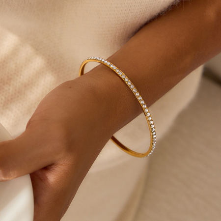 Bracelet jonc chic rond en acier inoxydable étanche couleur or pour femme (1 pièce) 2