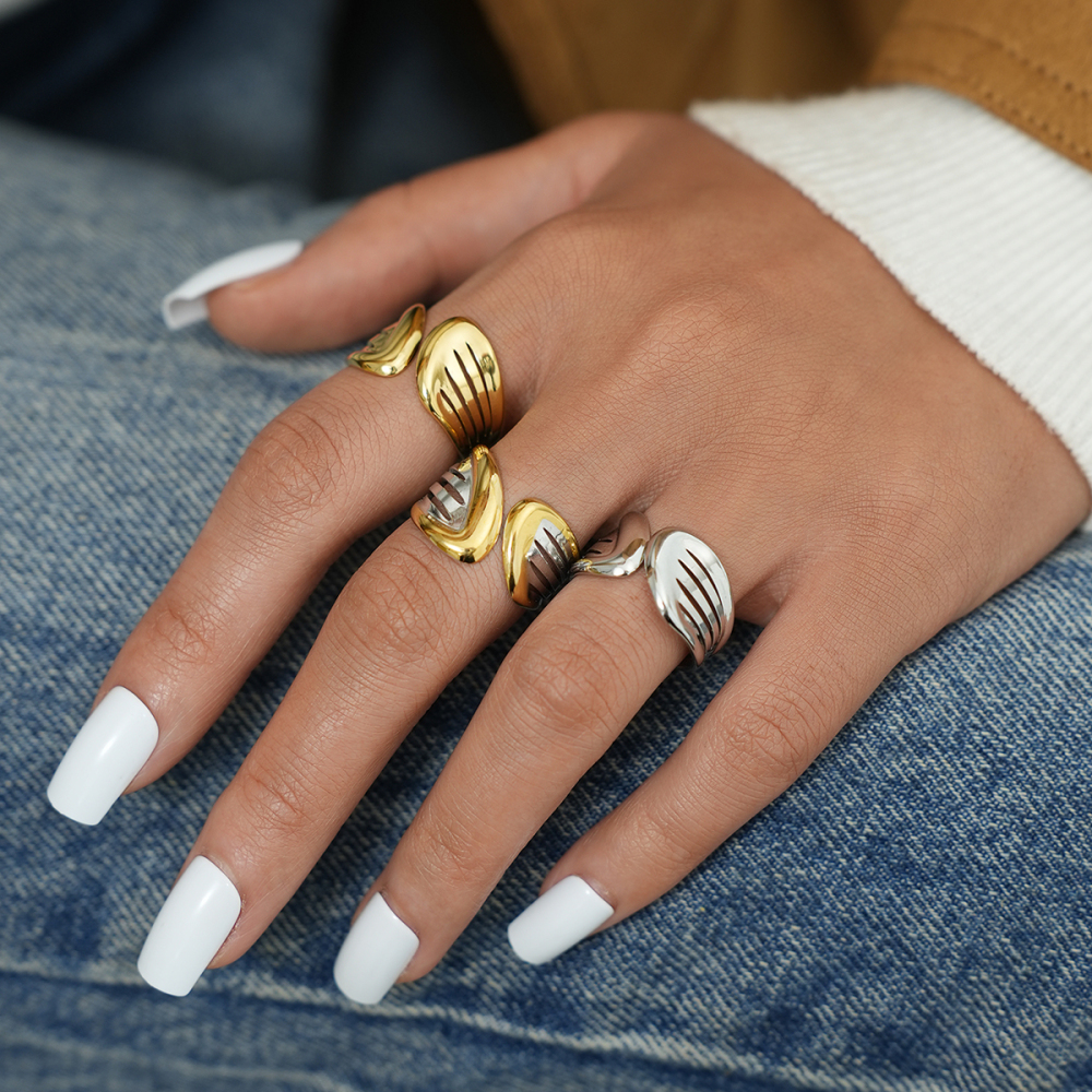 Bague Femme Simple, Forme Irrégulière, Acier Inoxydable, Couleur Or, Étanche, 1 Pièce Image6