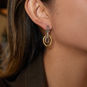 Boucles D'Oreilles Pendantes Pour Femme, En Acier Inoxydable Étanche, Couleurs Or Et Argent (1 Paire). h5 Image4