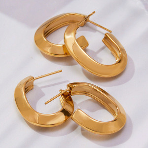1 Paire De Boucles D'Oreilles Créoles Minimalistes Rondes En Acier Inoxydable Étanche Couleur Or Pour Femme h5 Image3