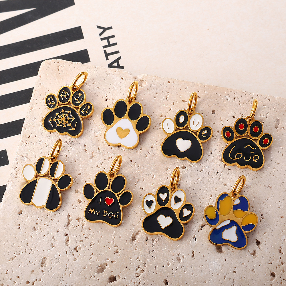 Pendentif Diy En Acier Inoxydable Doré, Motif Empreinte De Patte De Chien (1 Pièce) Image3
