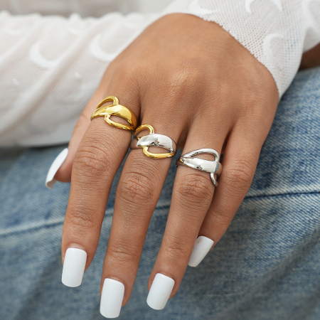 Bague femme en acier inoxydable étanche, coloris or et argent (1 pièce) 2