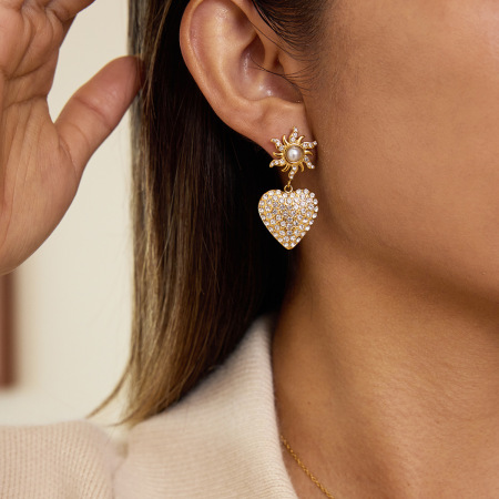 Boucles d'oreilles pendantes pour femme, en acier inoxydable doré, motif cœur et soleil, étanches, 1 paire