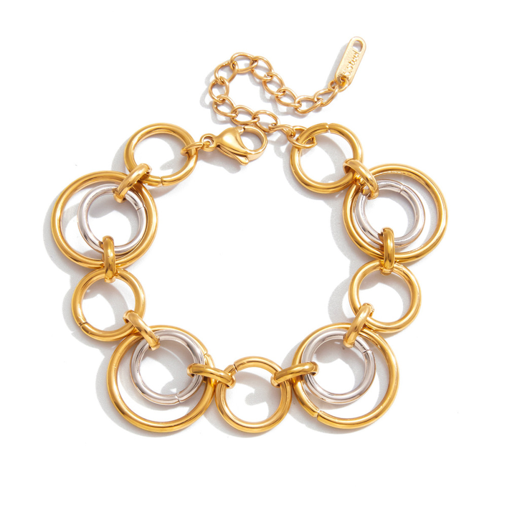 Bracelet Classique Rond En Acier Inoxydable Étanche, Couleurs Or Et Argent, Pour Femme (1 Pièce).