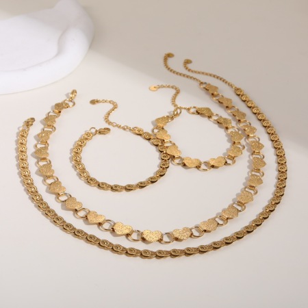 Ensemble de bijoux pour femmes : 1 pièce, luxueux bijou en acier inoxydable imperméable avec chaîne ajourée en forme de cœur torsadé 2