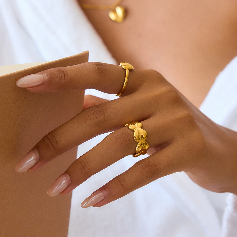 Bague Minimaliste Moderne En Forme De Cœur, En Acier Inoxydable Étanche, Couleur Or (1 Pièce) Image5