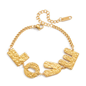 Bracelet À Breloques Classique Pour Femme, En Acier Inoxydable, Étanche, Couleur Or, Avec Lettre D'Amour (1 Pièce). h5 