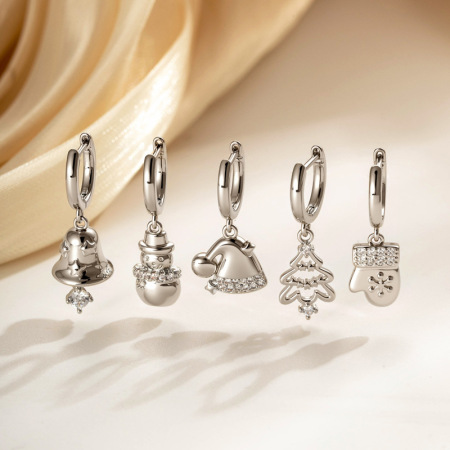 Boucles d'oreilles pendantes pour femme, ornées de zircon et de cuivre, pour Noël et l'hiver (1 pièce).
