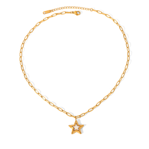 Ensemble Collier Et Collier En Acier Inoxydable Émaillé Couleur Or, Étanche, Avec Étoile. h5