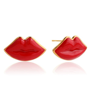 Boucles D'Oreilles Puces Pour Femme, En Acier Inoxydable Doré, En Forme De Lèvres Rouges (1 Paire). h5