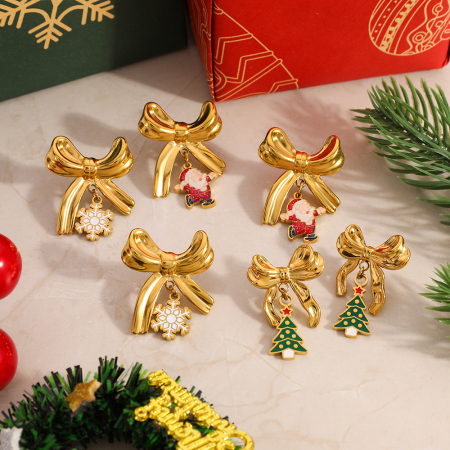1 paire de boucles d'oreilles clous pour femme, motif plante de Noël à faire soi-même, en acier inoxydable étanche.