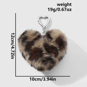 Porte-Clés Rétro En Peluche En Forme De Cœur À Imprimé Léopard (1 Pièce) h5 Image2