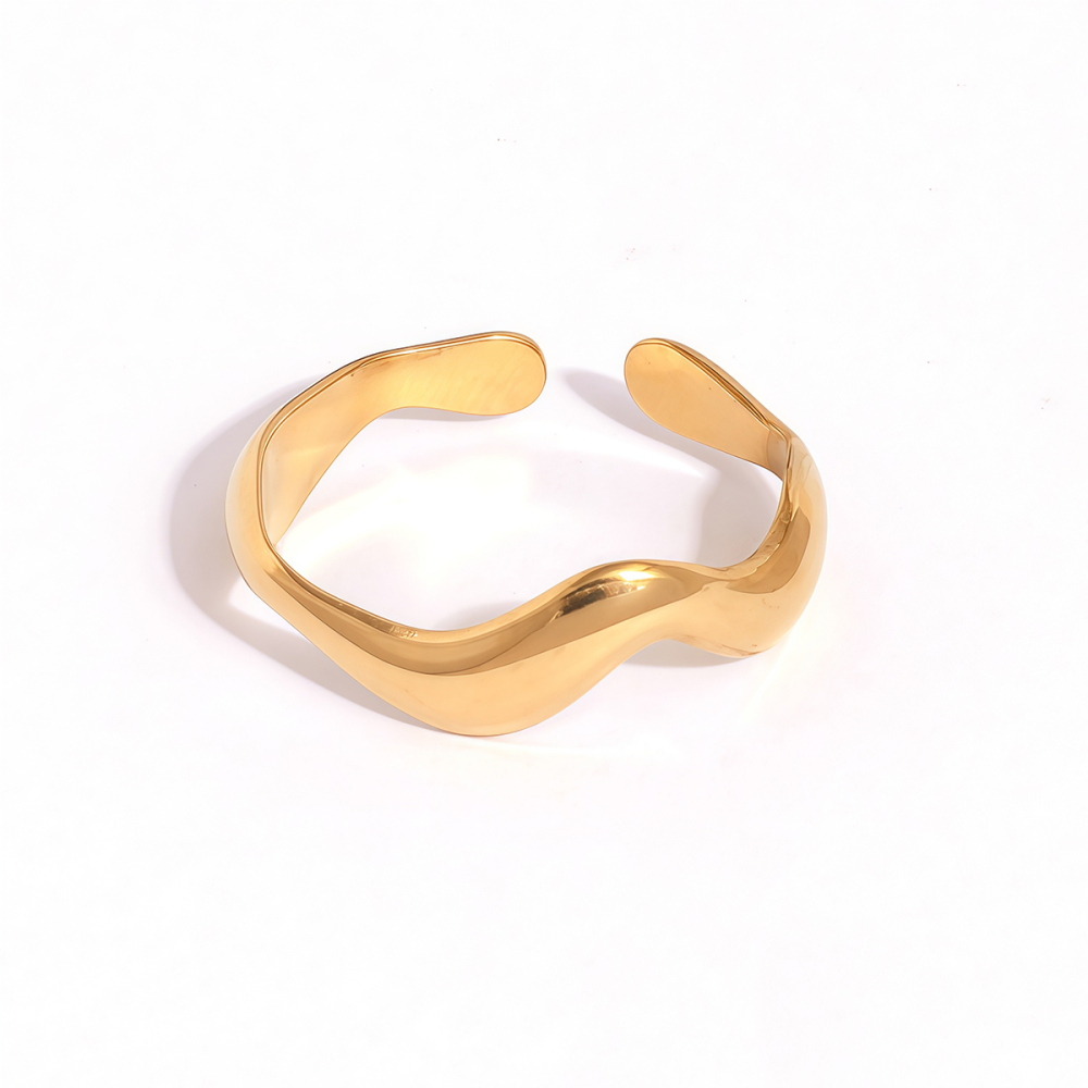 Bague Femme Rétro De Forme Irrégulière En Acier Inoxydable Étanche Couleur Or (1 Pièce) 