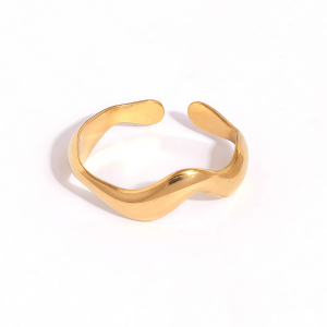 Bague Femme Rétro De Forme Irrégulière En Acier Inoxydable Étanche Couleur Or (1 Pièce) h5 