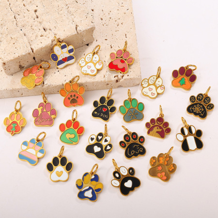 Pendentif DIY en acier inoxydable doré, motif empreinte de patte de chien (1 pièce)