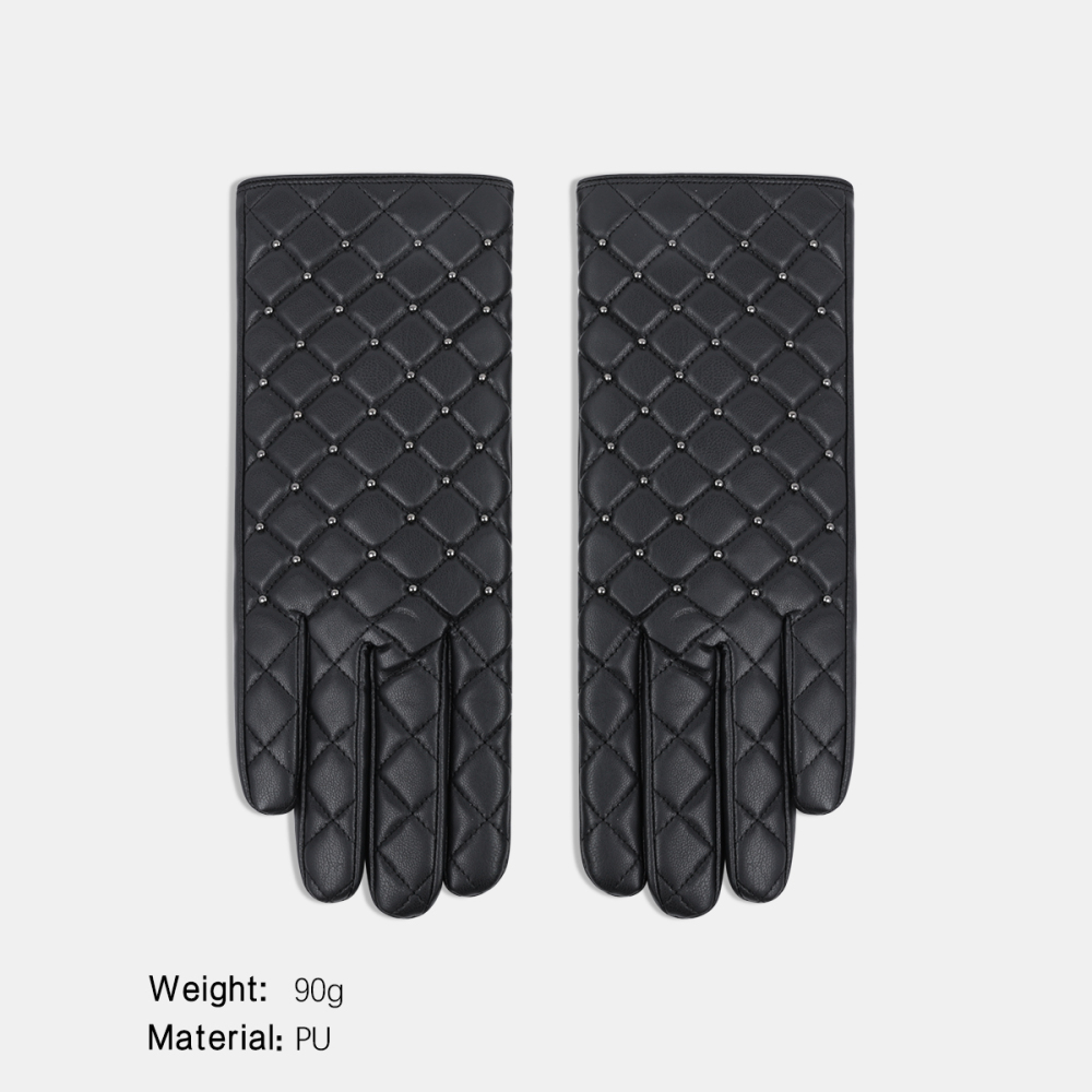1 Paire De Gants Élégants À Carreaux En Pu Pour Femmes 