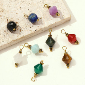 Pendentifs Femme Rétro Géométriques En Pierres Naturelles Couleur Or h5 Image4