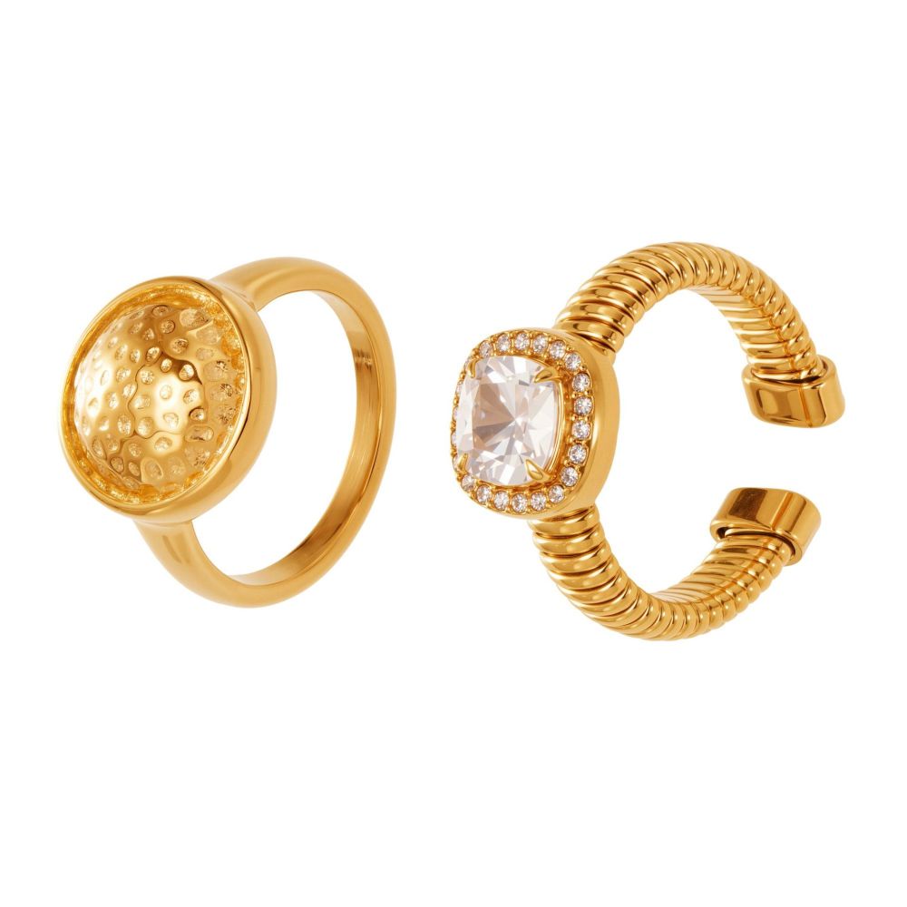 Bague Pour Femme En Acier Inoxydable Doré, Étanche, De Forme Rectangulaire Et Ornée D'Un Zircon, 1 Pièce. Image5