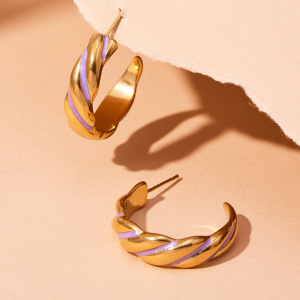 1 Paire De Boucles D'Oreilles Créoles Torsadées Pour Femme, En Acier Inoxydable Étanche, Couleur Or. h5 Image2