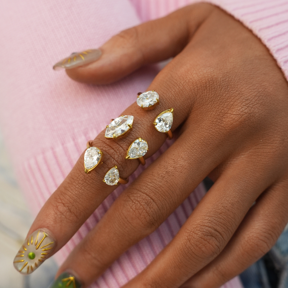 Bague De Luxe Pour Femme, En Acier Inoxydable Doré, Avec Motif Goutte D'Eau. Image6
