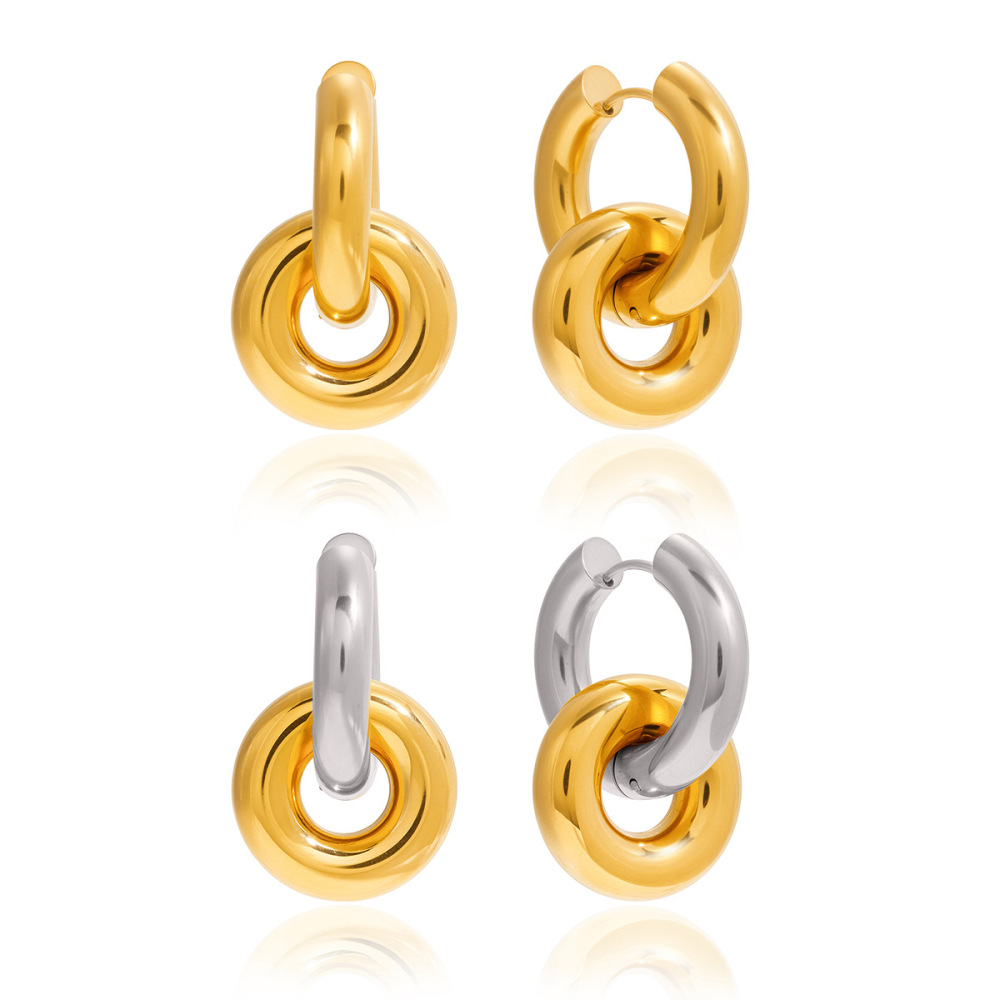 Boucles D'Oreilles Pendantes Modernes Pour Femmes, En Acier Inoxydable Étanche, Coloris Or Et Argent (1 Paire). h5Image5