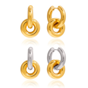 Boucles D'Oreilles Pendantes Modernes Pour Femmes, En Acier Inoxydable Étanche, Coloris Or Et Argent (1 Paire). h5 Image5