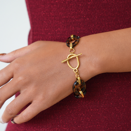 Bracelet chaîne femme imprimé léopard, forme irrégulière rétro (1 pièce)