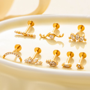Boucles D'Oreilles Piercing Pour Femme En Alliage De Titane Massif Couleur Or Et Zircon (1 Pièce) h5 Image5