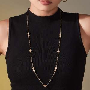 Colliers Longs Minimalistes Pour Femmes, En Acier Titane, Zircon, Imperméables Et Anti-Ternissement, Couleur Or h5 Image4
