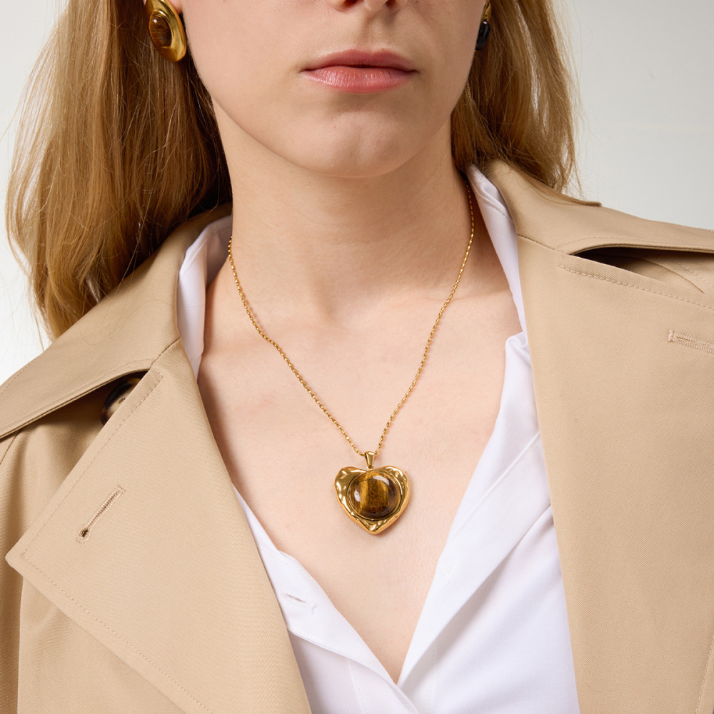 Collier Pendentif Femme En Acier Inoxydable Imperméable, Imprimé Animal Vintage, Couleur Or, Avec Pendentif En Acrylique. Image3