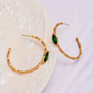 1 Paire De Boucles D'Oreilles Créoles Luxueuses Pour Femmes, En Verre Vert, Acier Inoxydable, Étanches Et Couleur Or. h5 Image6