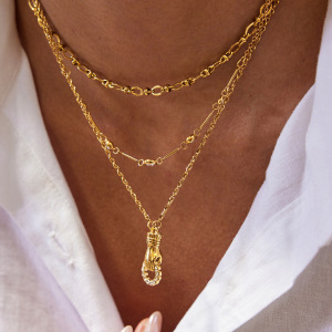 Collier Pendentif Sophistiqué Pour Femme, En Acier Inoxydable Étanche, Couleur Or, Avec Pendentif En Forme De Cercle De Main (1 Pièce) h5 Image3
