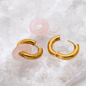 1 Paire De Boucles D'Oreilles Pendantes Rétro En Acier Inoxydable Doré Et Pierre Naturelle h5 Image5