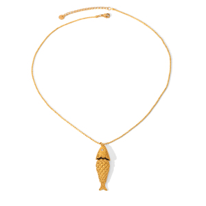 Collier Pendentif En Acier Inoxydable Doré, 1 Pièce, En Forme De Poisson h5 